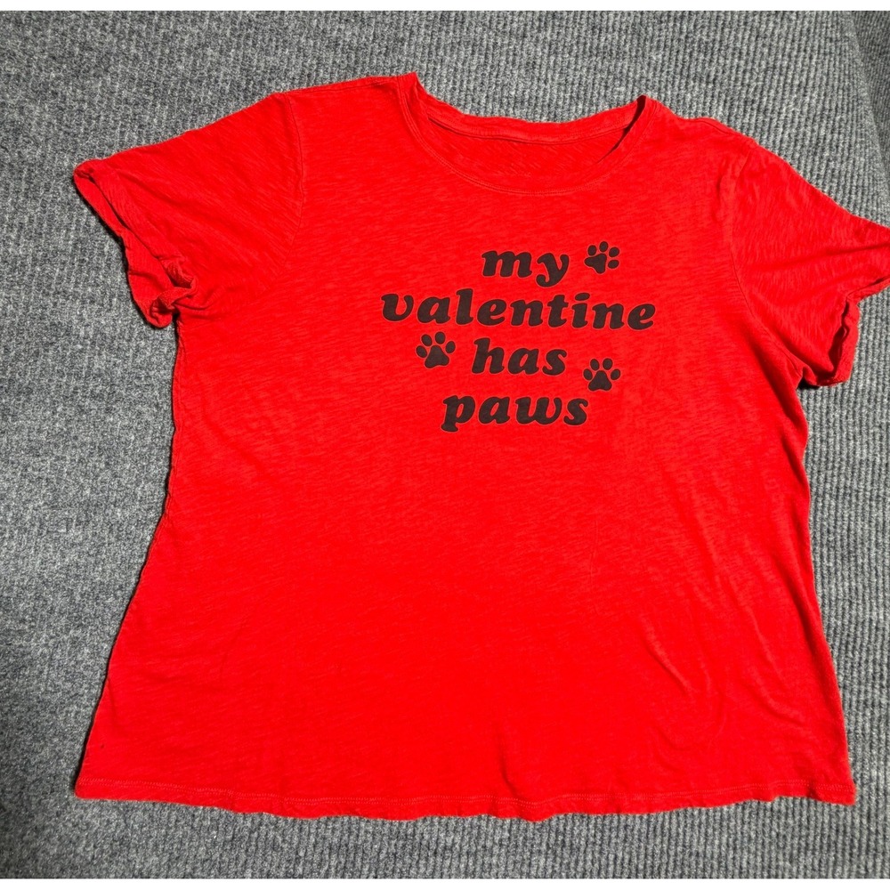 Torrid Womens Red My Valentine Has Paws Graphic T-Shirt Relaxed Fit Size 1 Plus